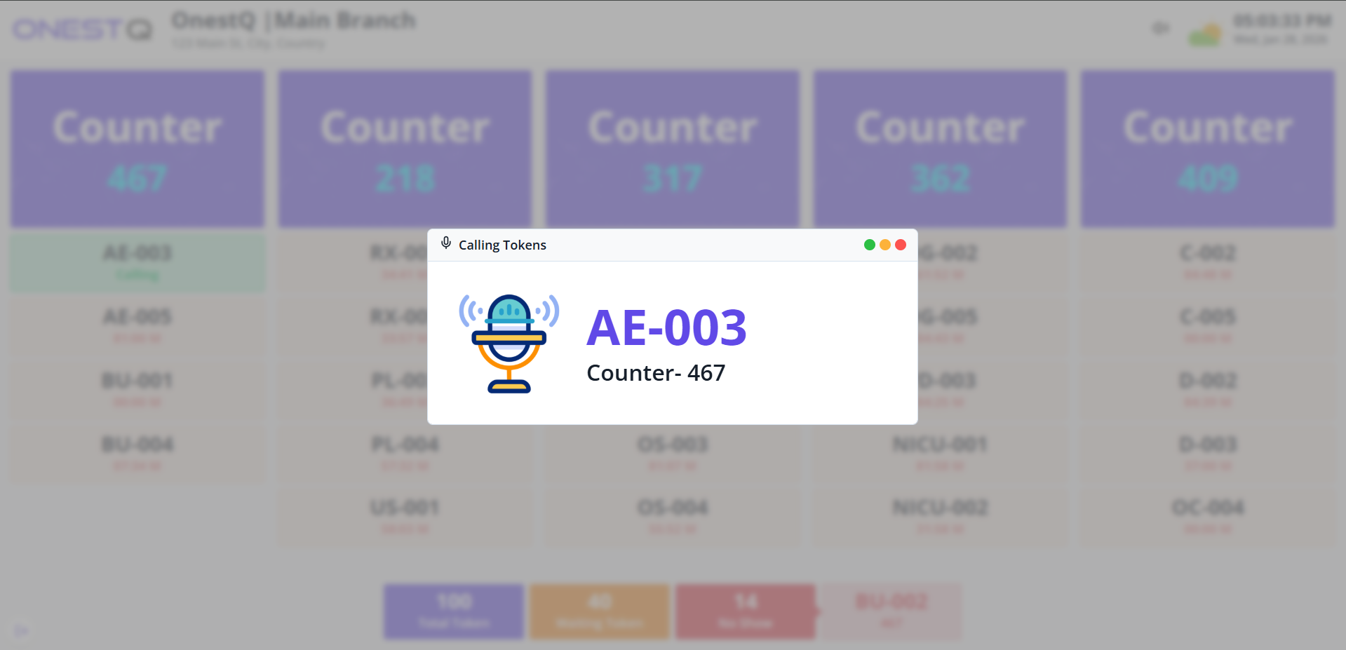 Live display by service with waiting list