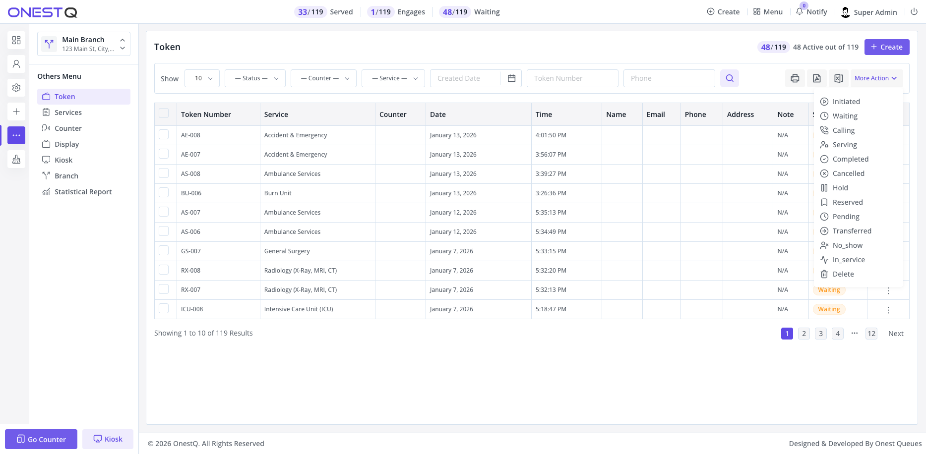 Bulk action menu